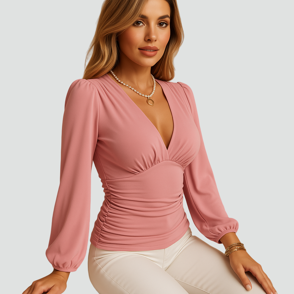 Elegante Dames Blouse met V-Hals en Lange Mouwen