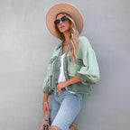 Cropped Jas Dames Gerafelde Zoom Getailleerde Pasvorm Casual