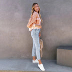 Cropped Jas Dames Gerafelde Zoom Getailleerde Pasvorm Casual