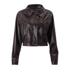 Dames Cropped Imitatieleren Bikerjack met Diagonale Rits