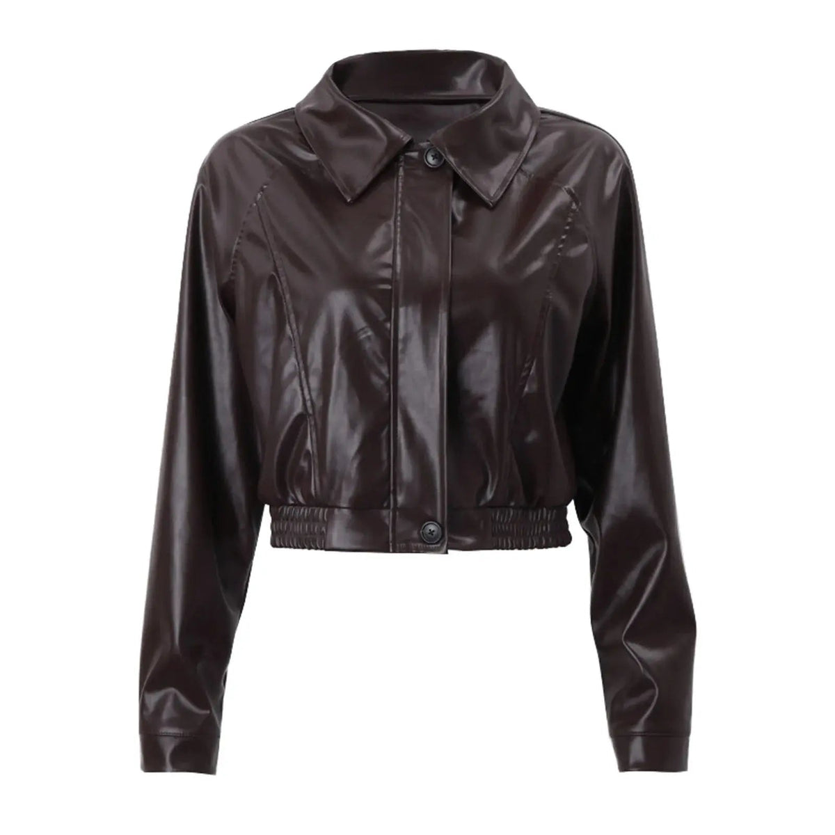 Dames Cropped Imitatieleren Bikerjack met Diagonale Rits