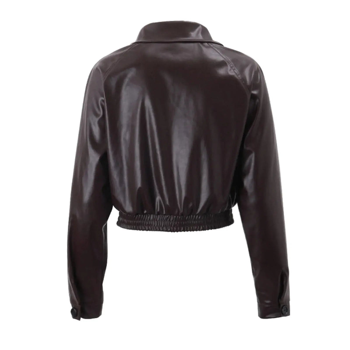 Dames Cropped Imitatieleren Bikerjack met Diagonale Rits