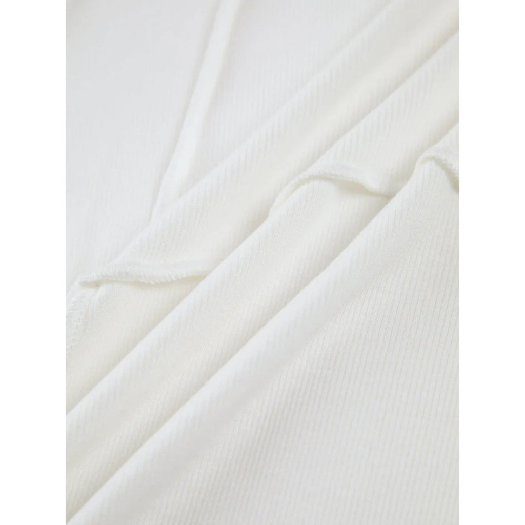 Dames Geribbelde Longsleeve Top met Ronde Hals en Siernaden