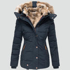 Dames Getailleerde Parka met Faux Fur Capuchon en Ritszakken