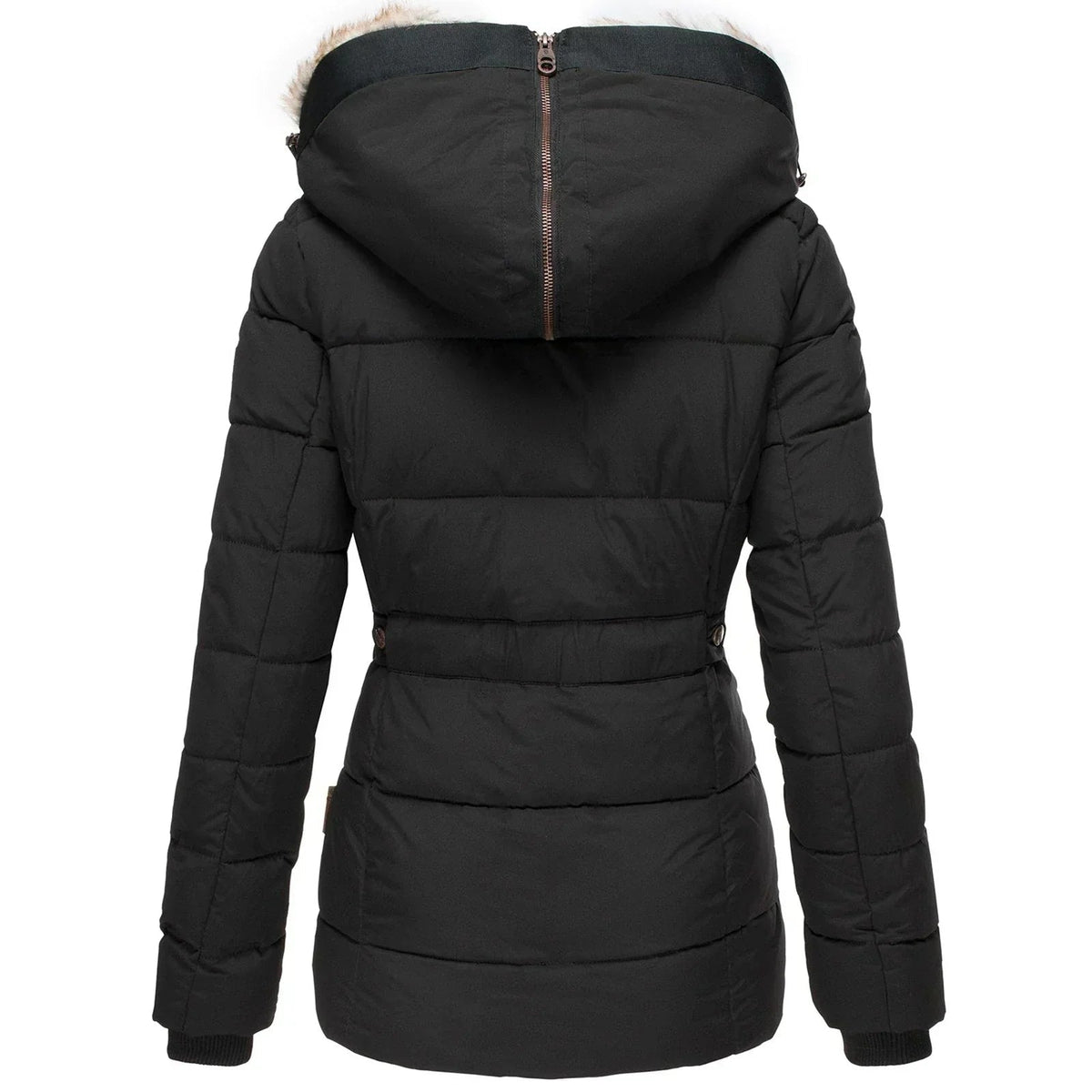 Dames Getailleerde Parka met Faux Fur Capuchon en Ritszakken