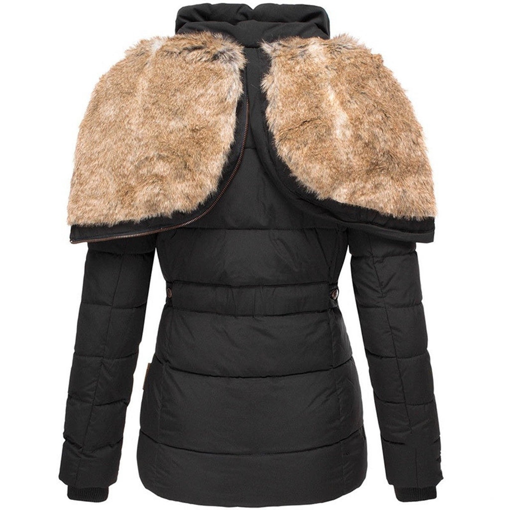Dames Getailleerde Parka met Faux Fur Capuchon en Ritszakken