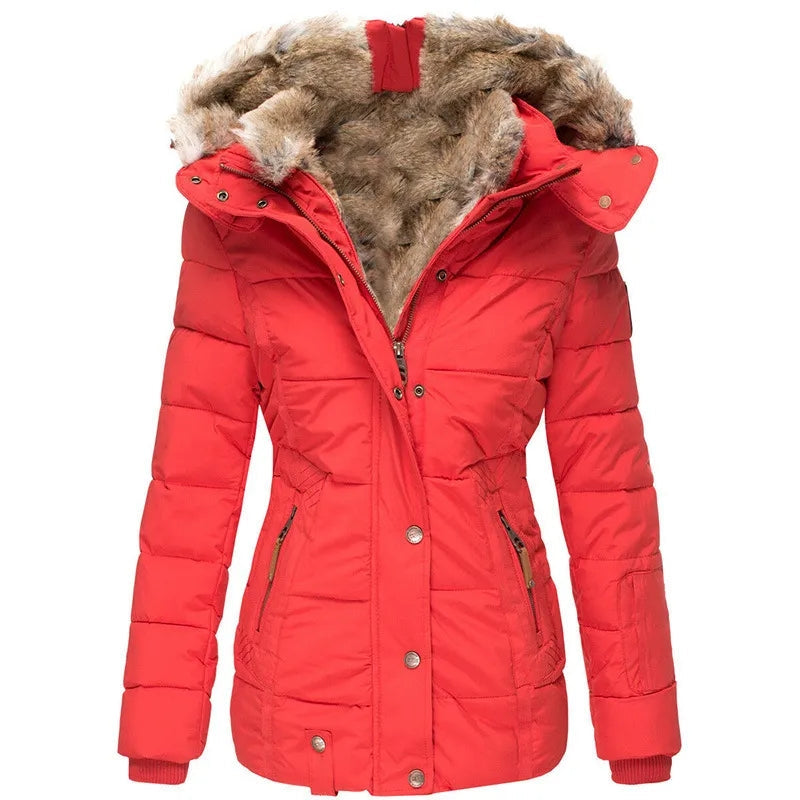 Dames Getailleerde Parka met Faux Fur Capuchon en Ritszakken