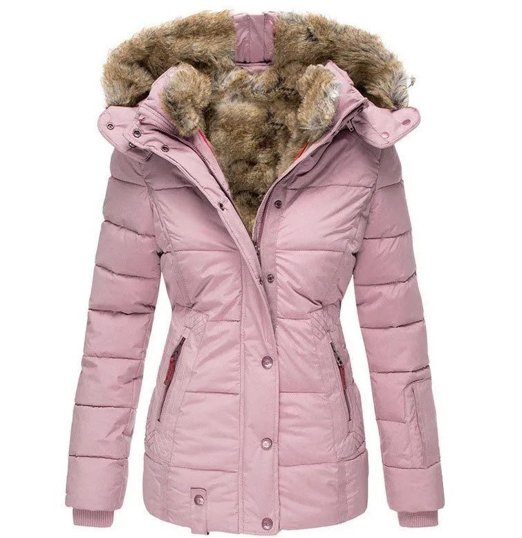 Dames Getailleerde Parka met Faux Fur Capuchon en Ritszakken