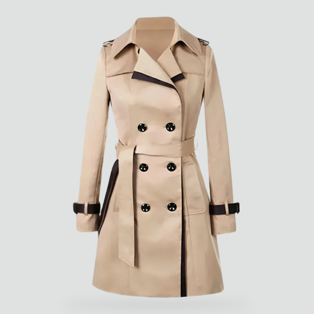 Dames Waterafstotende Lange Trenchcoat met Ceintuur en Epauletten