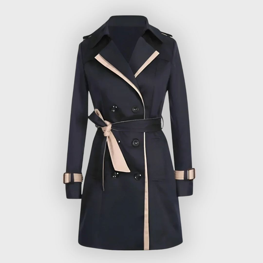 Dames Waterafstotende Lange Trenchcoat met Ceintuur en Epauletten